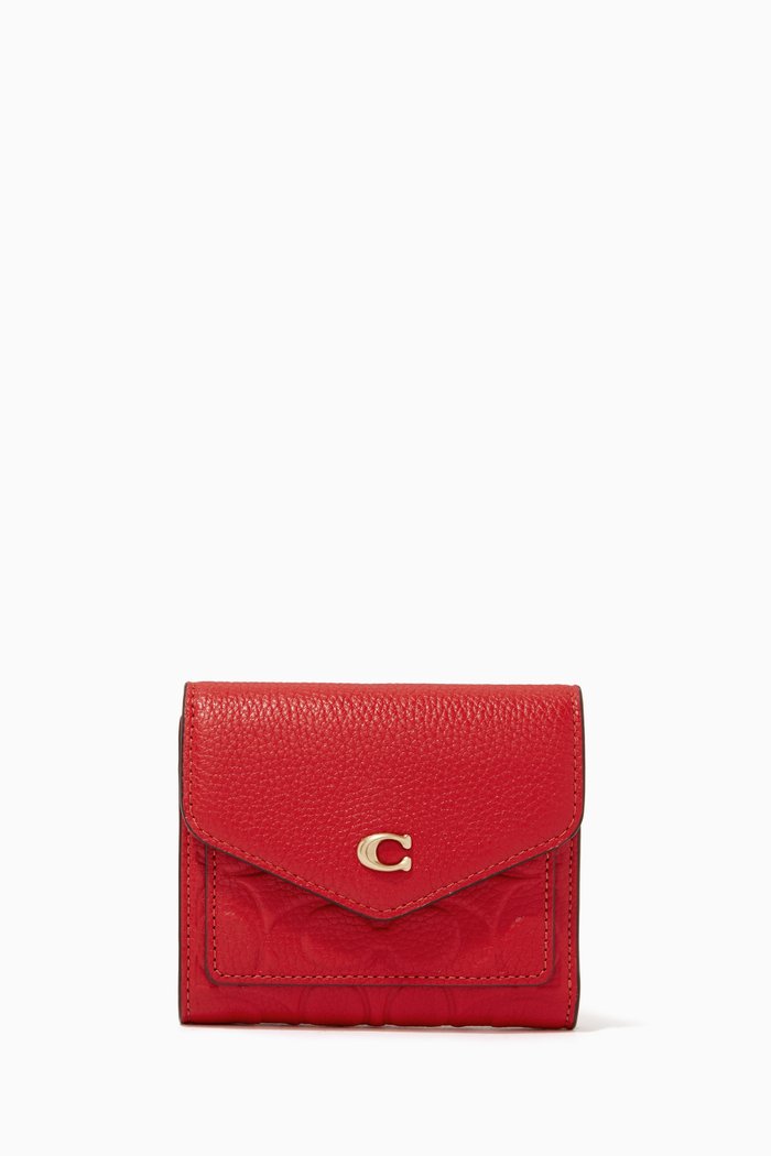 

Small Wyn Logo Wallet in Pebbled Leather, Red