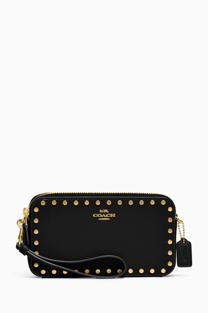 

Kira Rivet Crossbody Bag in Leather, Black