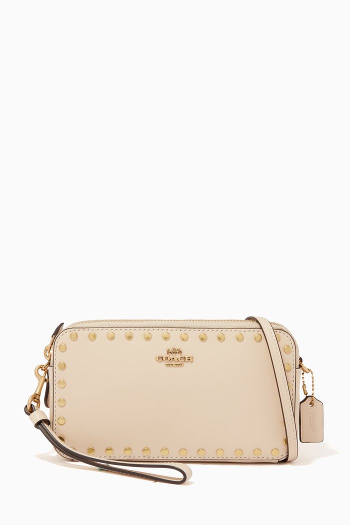 

Kira Rivet Crossbody Bag in Leather, White