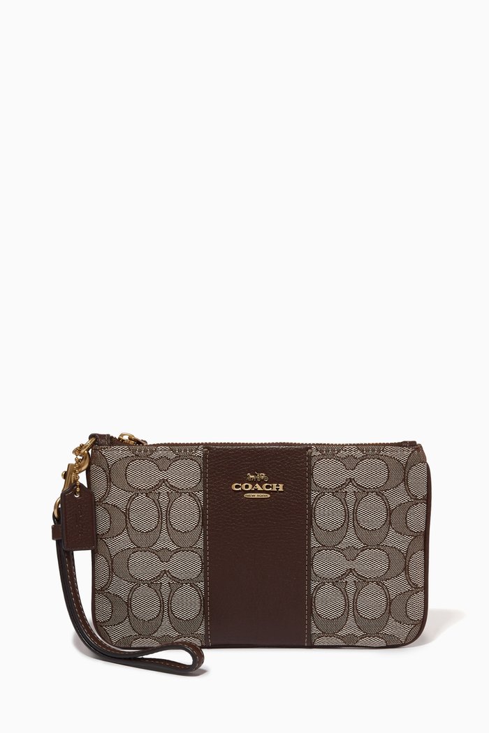 

Small Wristlet In Signature Jacquard, Brown