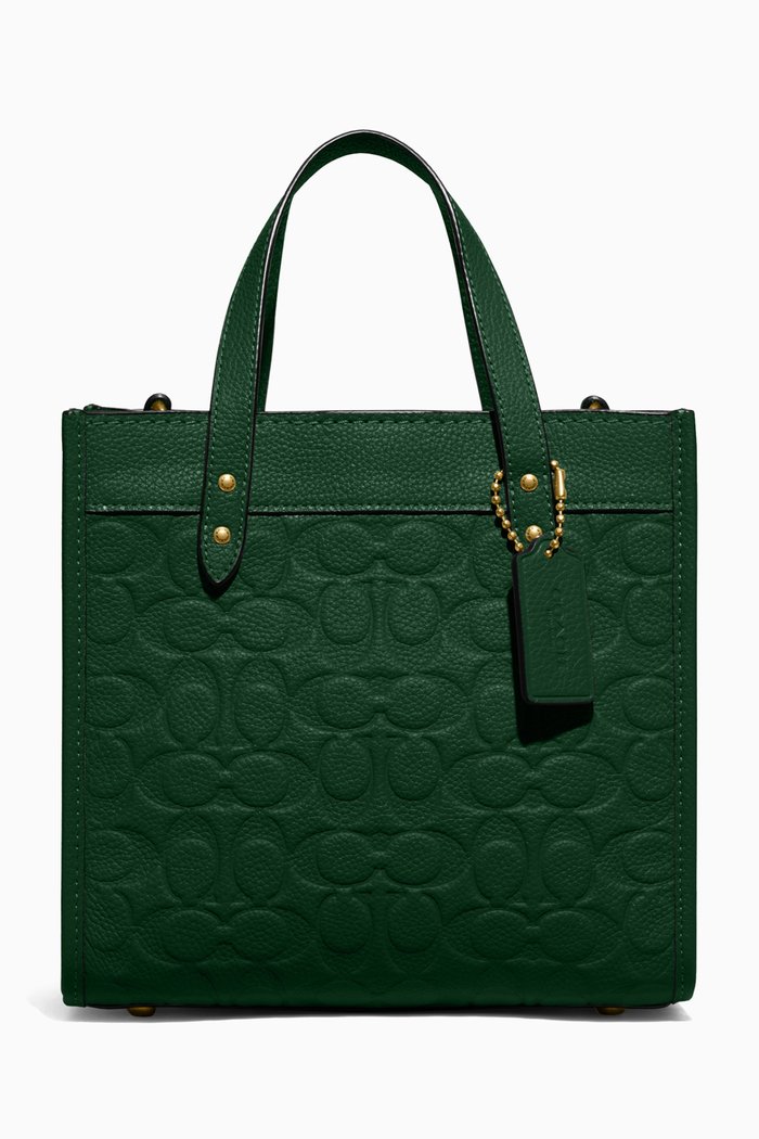 Small Field Tote Bag in Signature-debossed Pebbled Leather, Brown