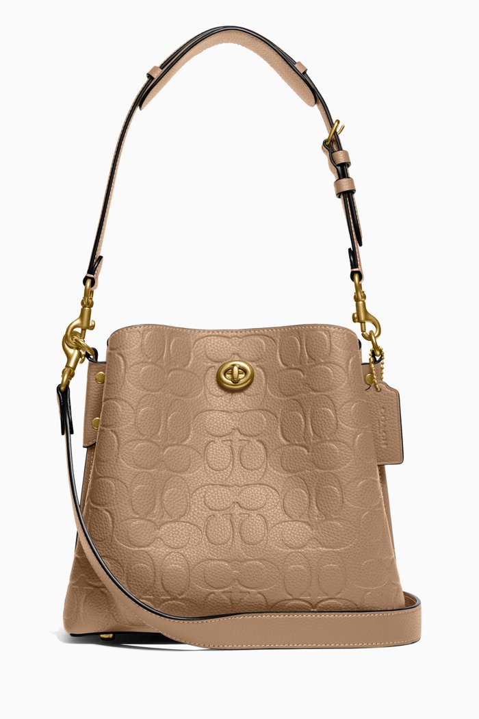 

Willow Bucket Bag in Signature-debossed Pebbled Leather, Brown