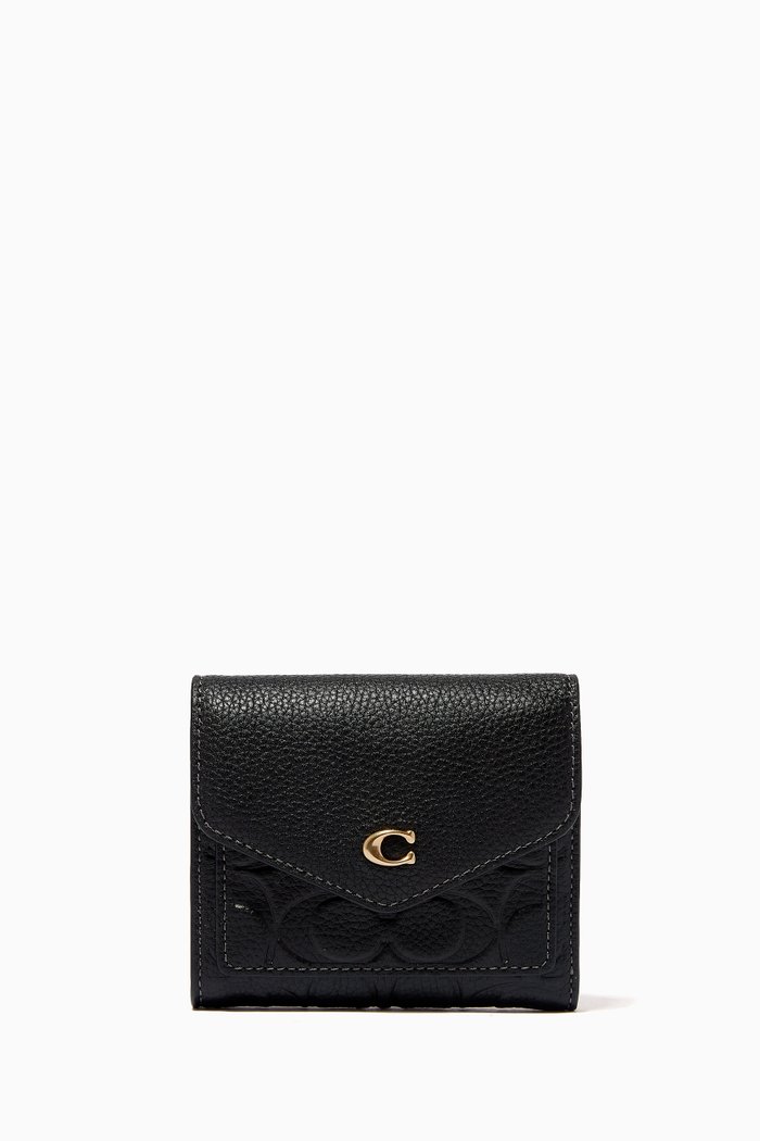 Small Wyn Wallet in Signature Debossed Pebbled Leather, Black