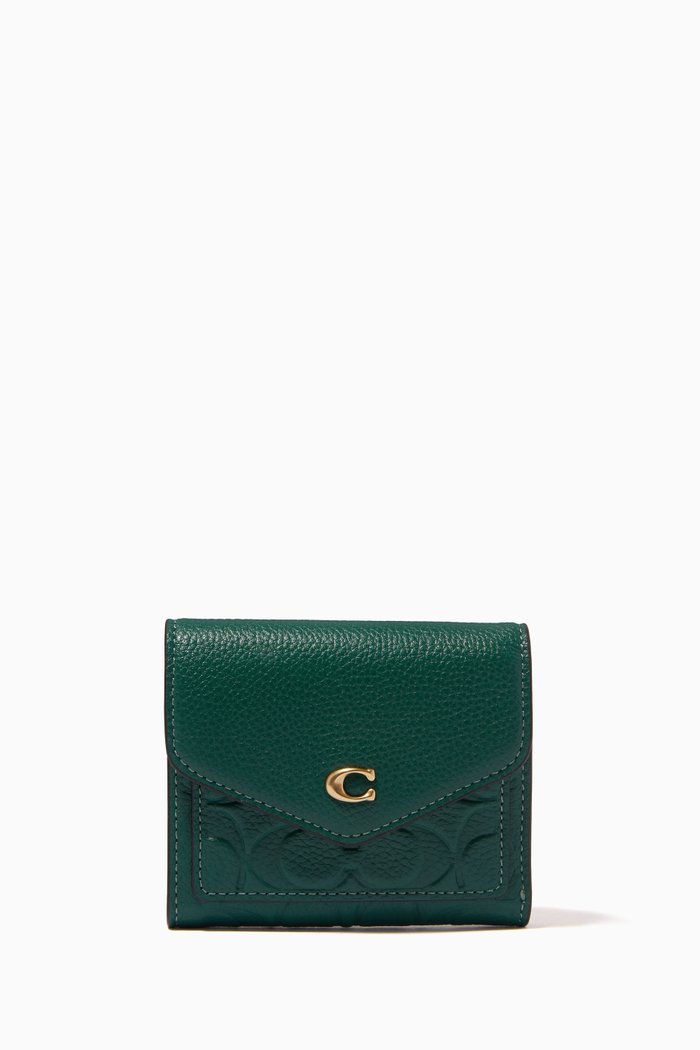 Small Wyn Wallet in Signature Debossed Pebbled Leather, Green