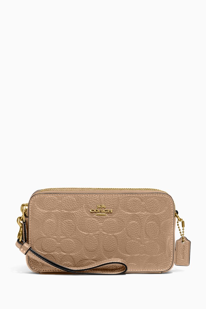 

Kira Crossbody Wallet in Signature Debossed Pebbled Leather, Brown