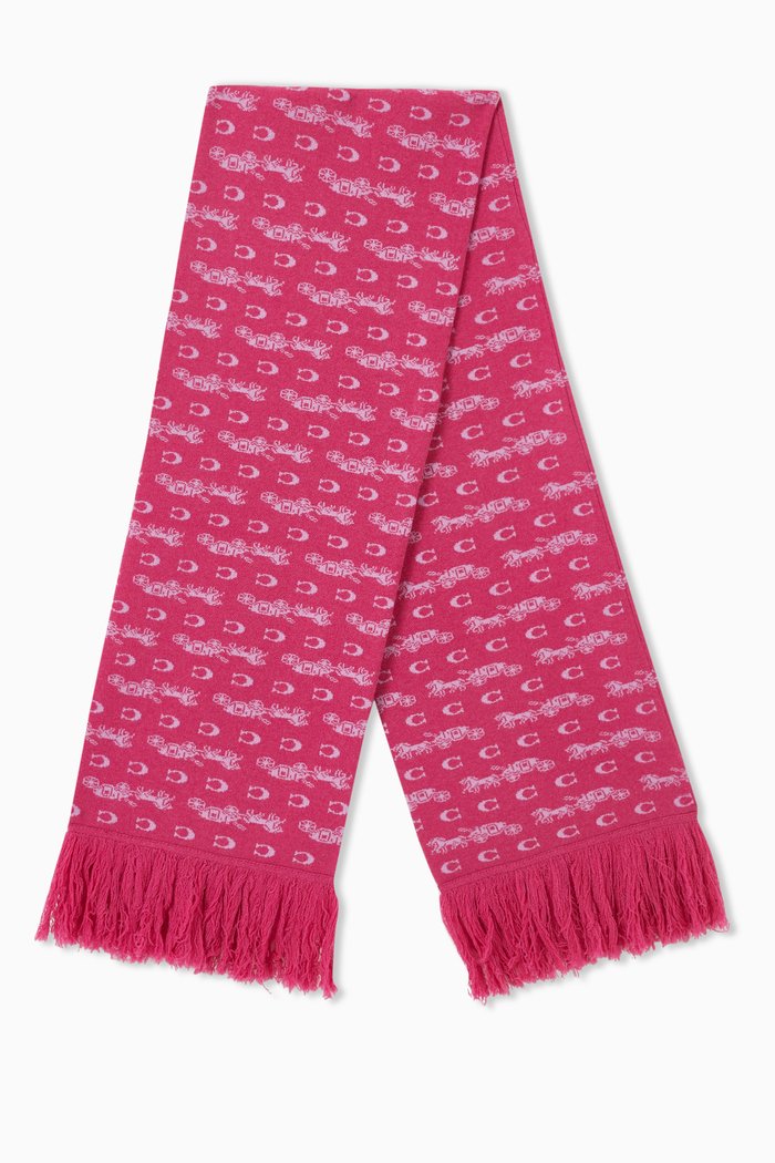 

Bold Horse & Carriage Print Oversized Scarf in Wool, Burgundy