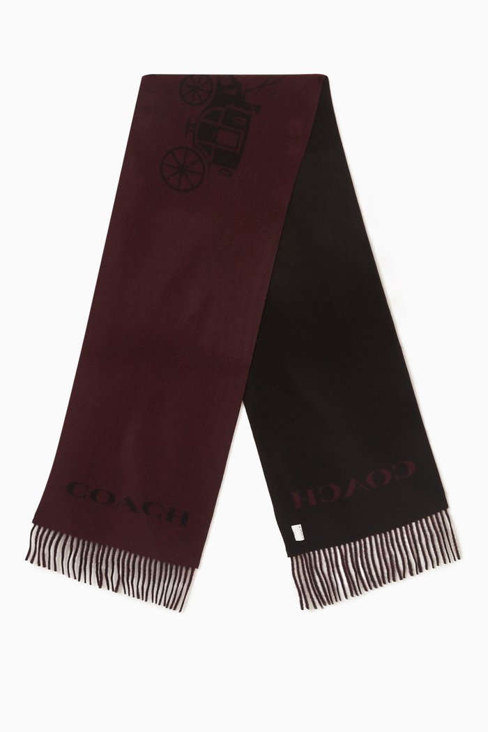 

Horse & Carriage-motif Muffler in Cashmere, Burgundy