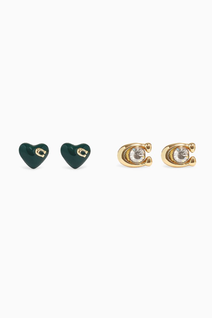 

Heart & Signature C Set of 2 Earrings in Plated-brass, Gold