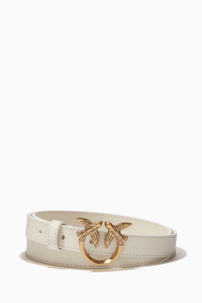 

Love Birds Thin Belt in Leather, White