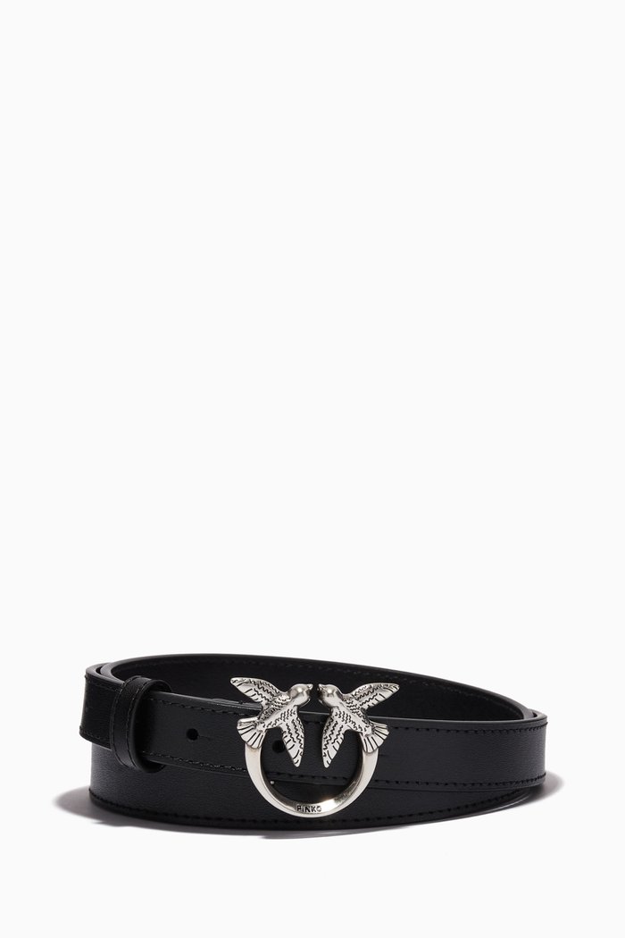 

Love Birds Slim Belt in Leather, Black