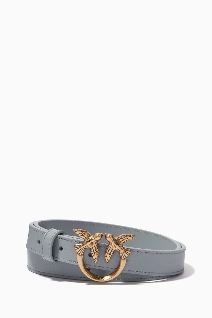 Love Birds Thin Belt in Leather, Grey