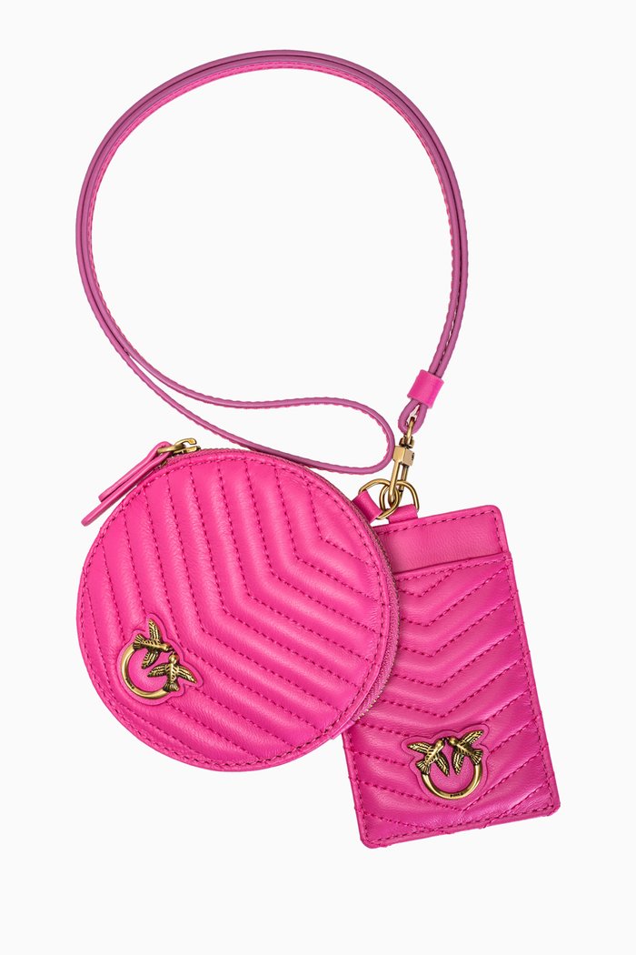 

Mini Love Coin Purse & Card Holder Lanyard in V Quilt Nappa, Purple