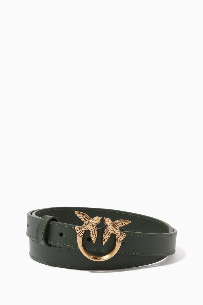 Love Birds Thin Belt in Leather, Green