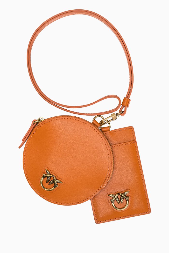 

Mini Love Coin Purse & Card Holder Lanyard in Leather, Orange