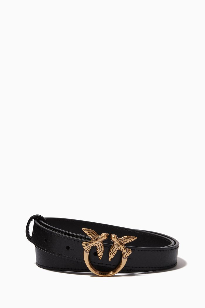 

Love Birds Thin Belt in Leather, Black