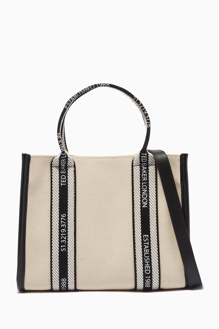 

Georjea Branded Webbing Tote Bag in Canvas, White