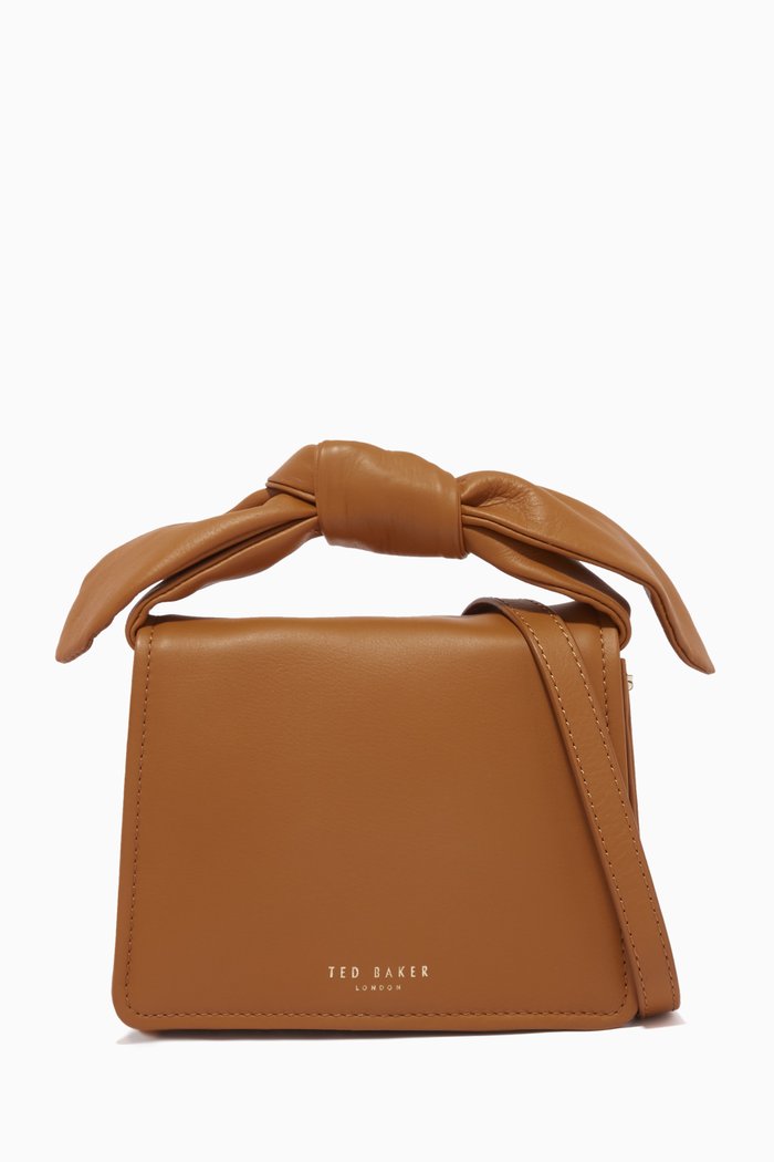 

Niyah Soft Knot Bow Mini Crossbody Bag in Bovine Leather, Brown