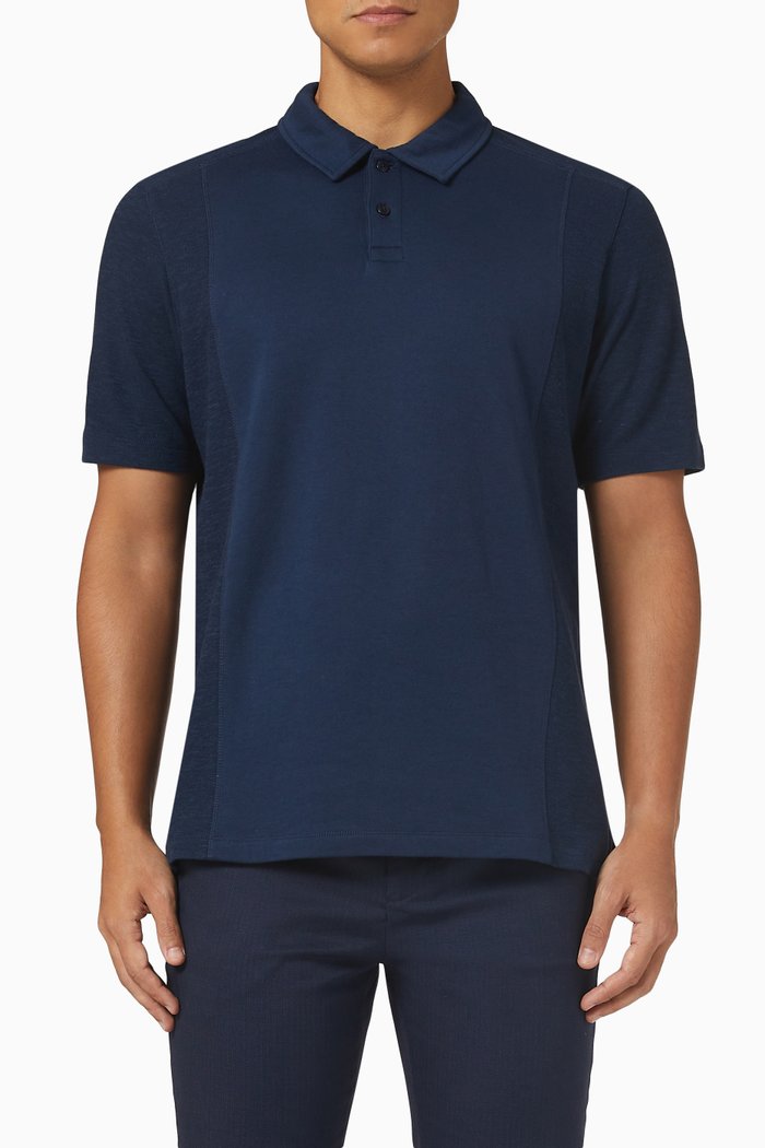 Textured Polo Shirt in Cotton, Blue