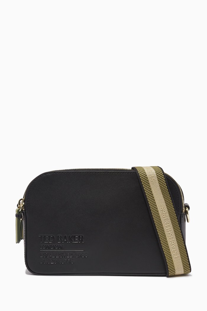 

Darcelo Branded Webbing Camera Bag in Leather, Black
