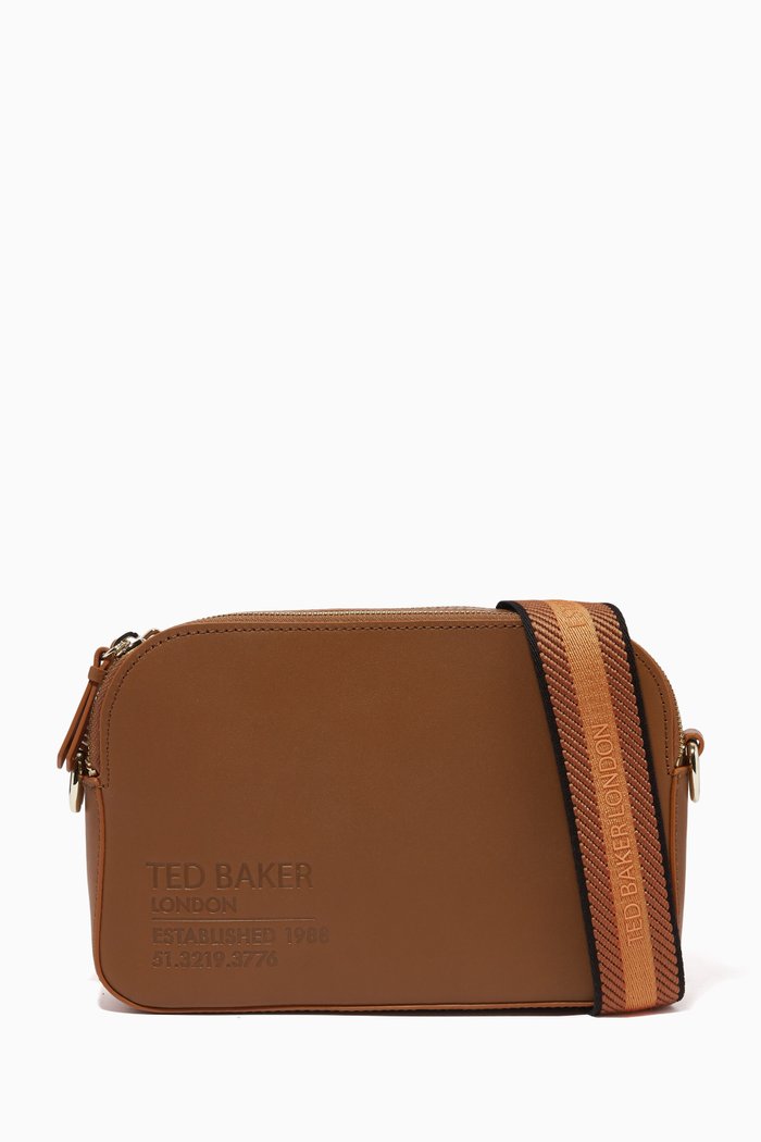 

Darcelo Branded Webbing Camera Bag in Leather, Brown