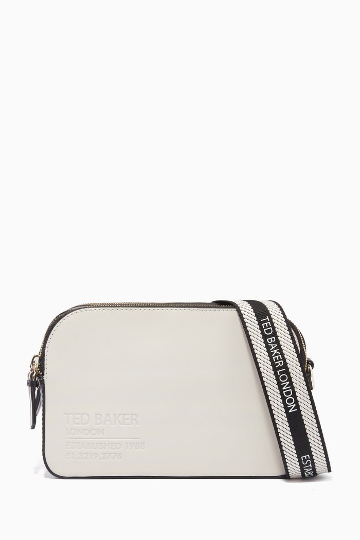 

Darcelo Branded Webbing Camera Bag in Leather, White