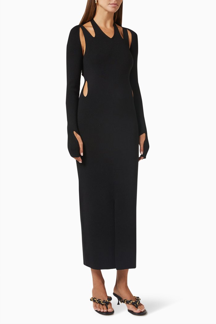 

Midi Dress in Plaited Merino Rib, Black