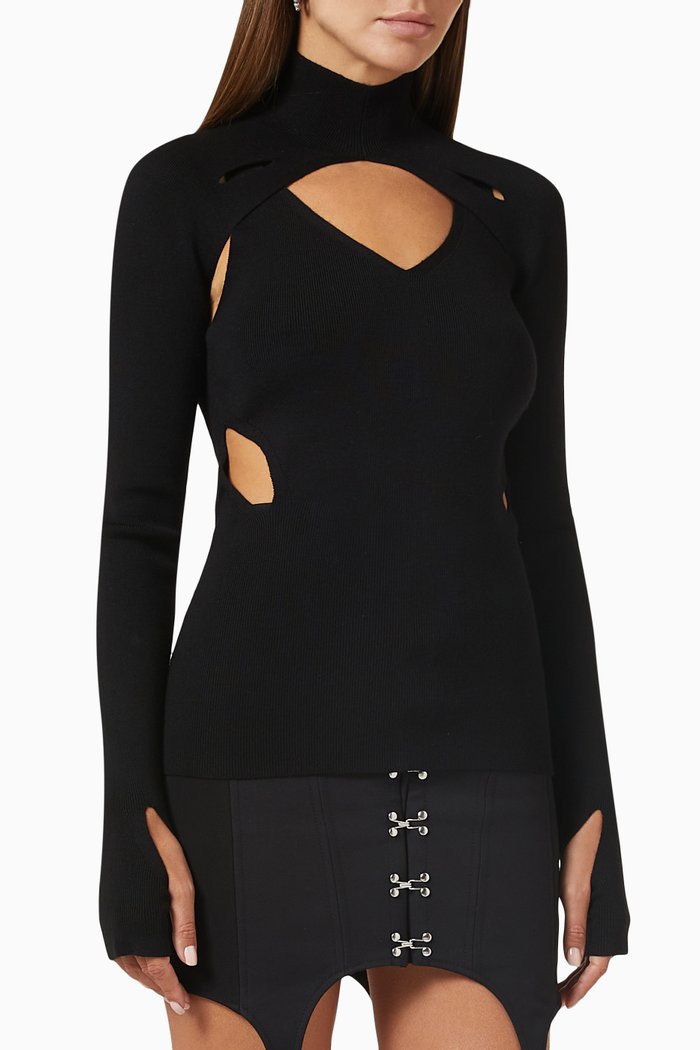 

Double Lock Slit Skivvy Top in Merino Rib, Black