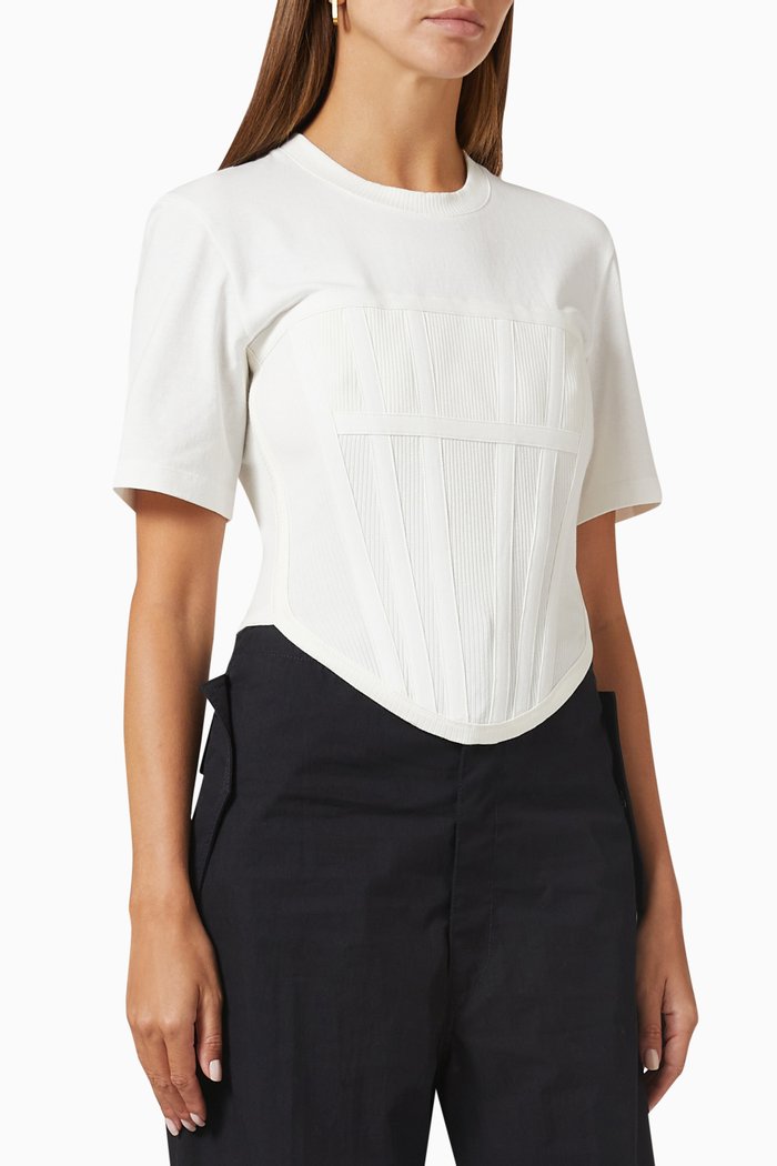 

Corseted T-shirt in Ribbed Jersey, White