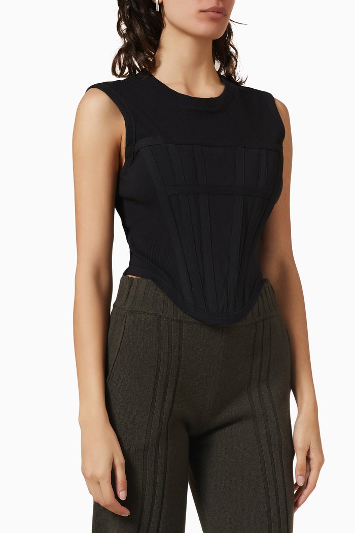 

Ribbed Corset Top in Cotton Jersey, Black