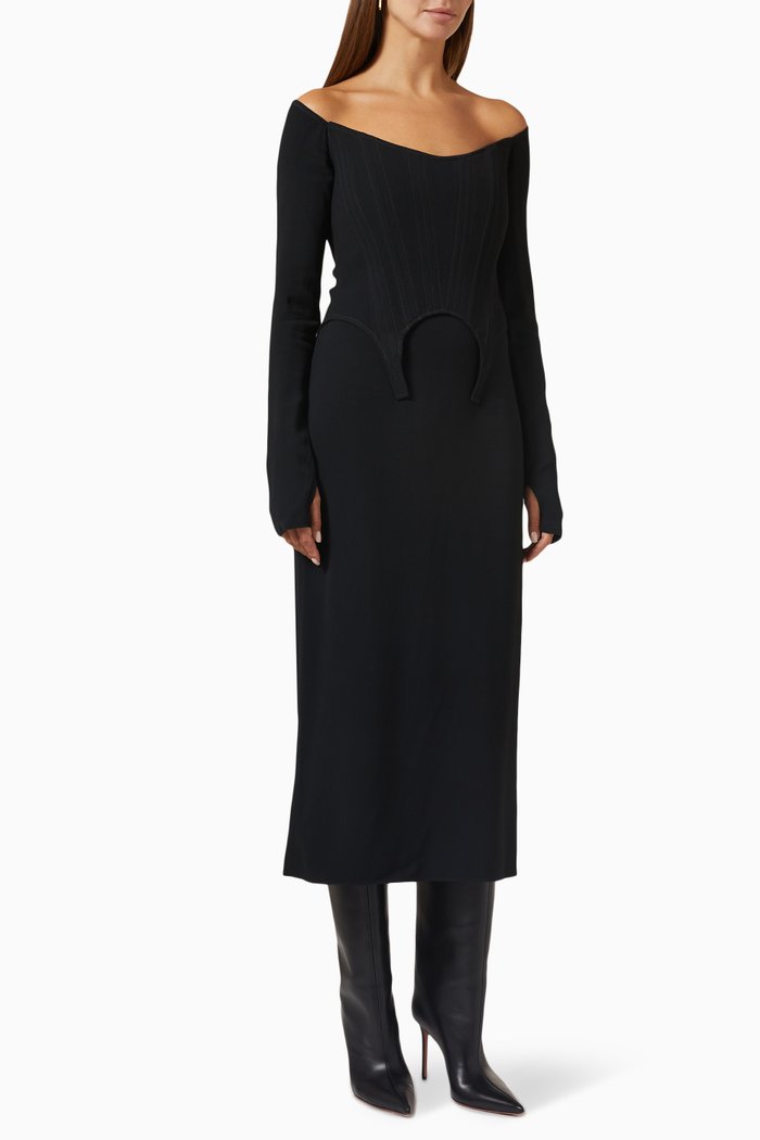 

Arch Longline Corset Midi Dress in Viscose-blend, Black