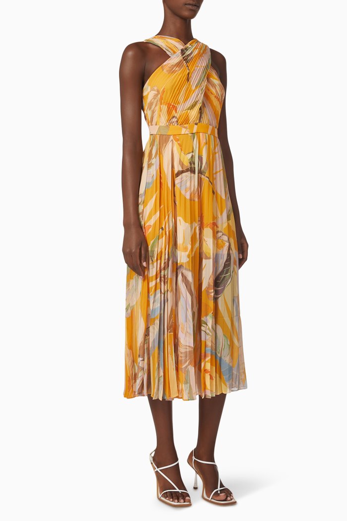 

Ansa Pleated Midi Dress, Orange