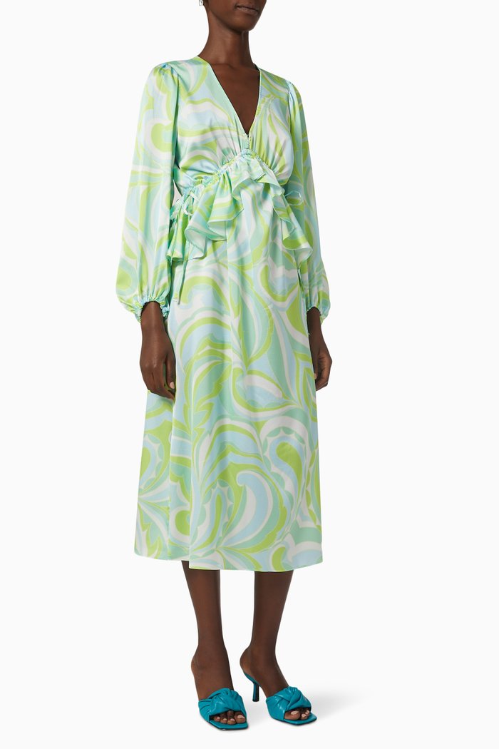 Annies Swirl Dress in Satin, Green