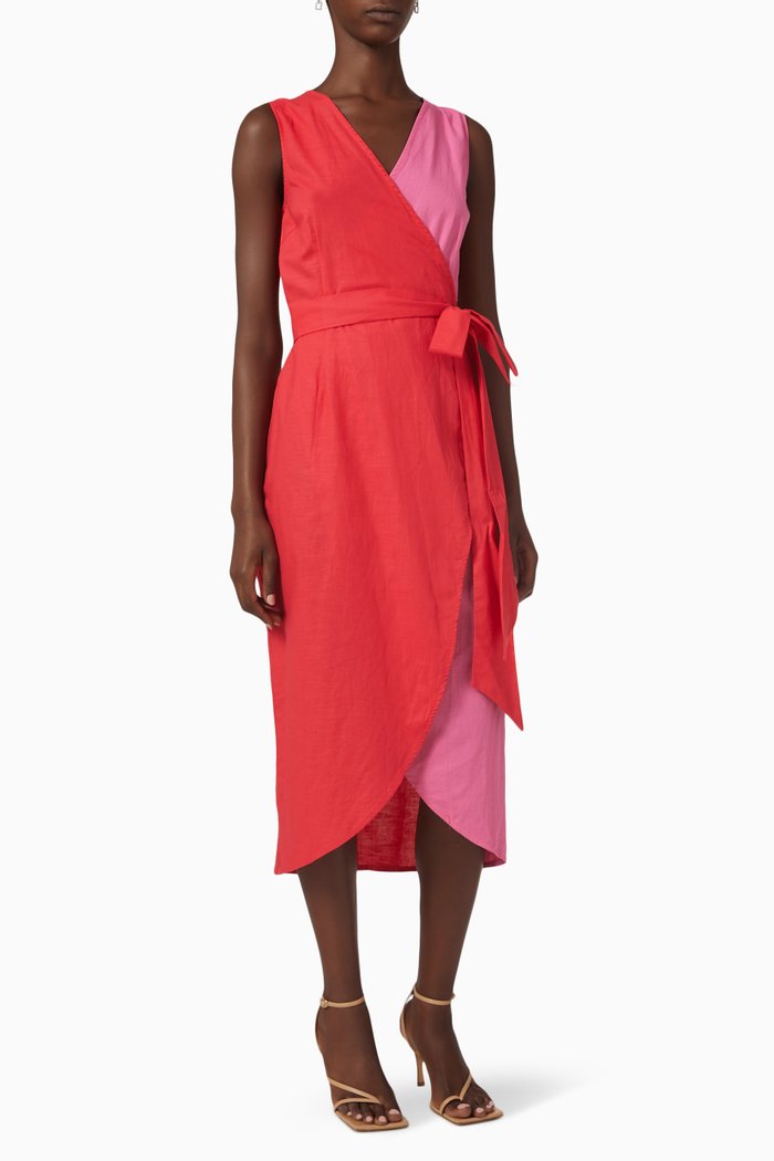

Wrap-around Dress in Cotton & Linen, Red