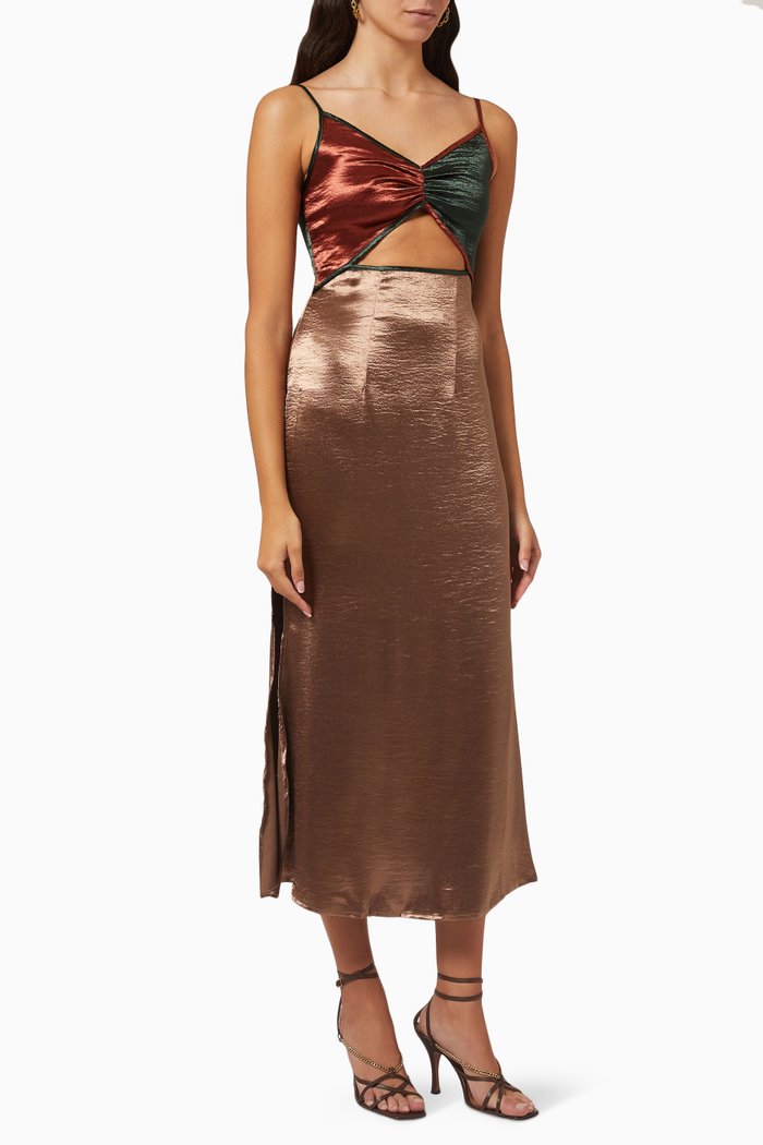 

Tia Colour-block Midi Dress in Satin, Multicolour