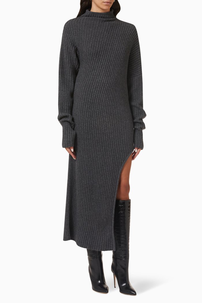 

Deborah Ribbed Midi Dress in Cashmere-wool Knit, Black