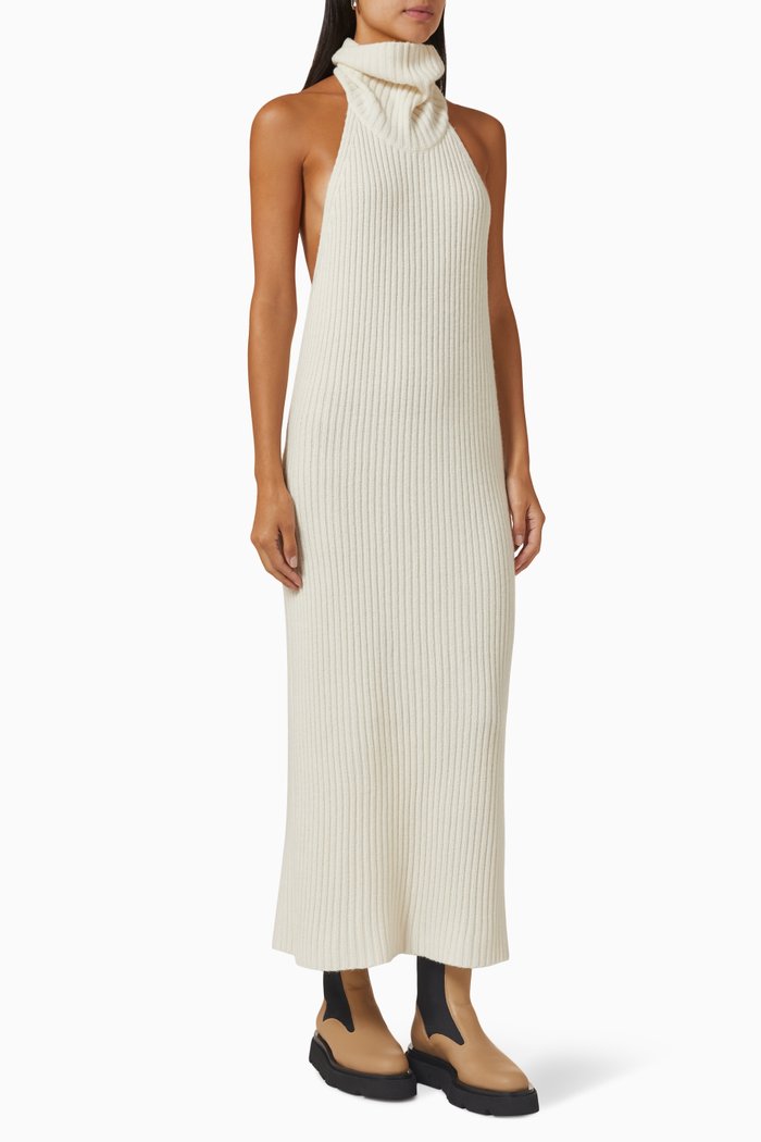 

Estelle Halterneck Midi Dress in Cashmere-wool Knit, Neutral