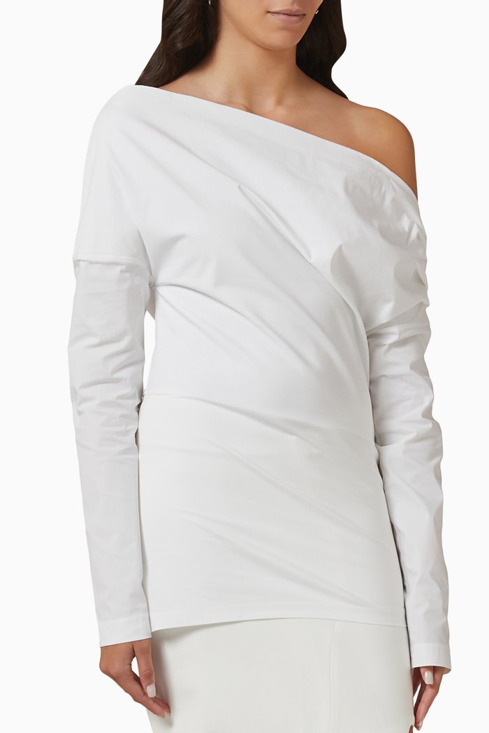 

Anette One-shoulder Top in Stretch Cotton-blend, White