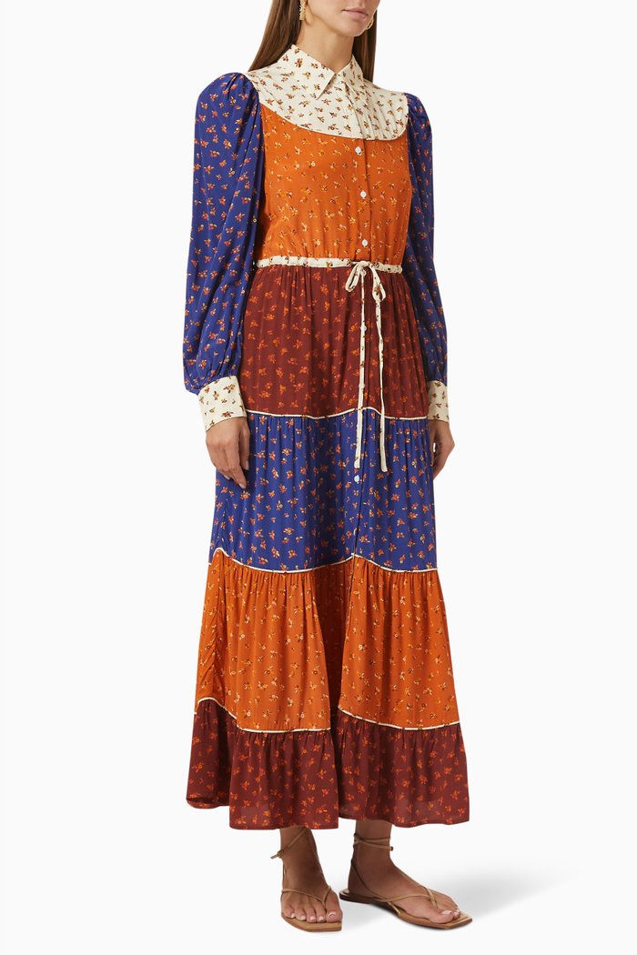 

Chelia Printed Tiered Maxi Dress in Viscose, Multicolour