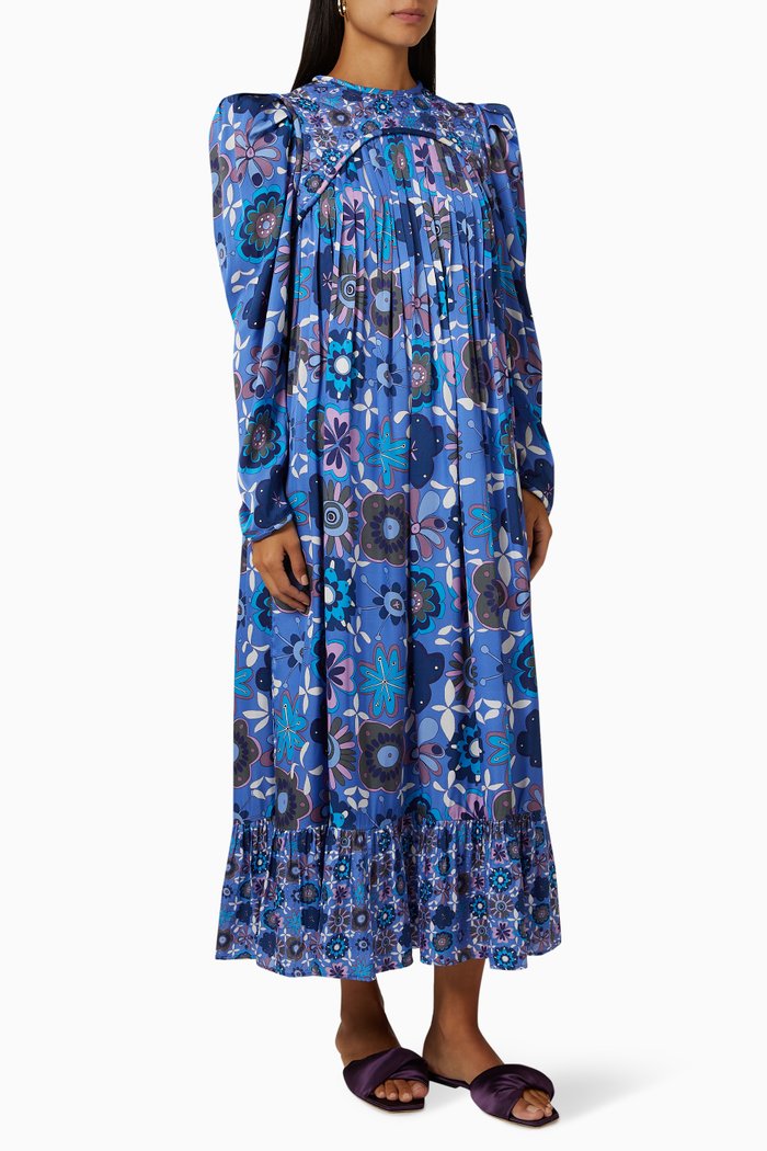 

Tai Printed Maxi Dress in Satin, Blue