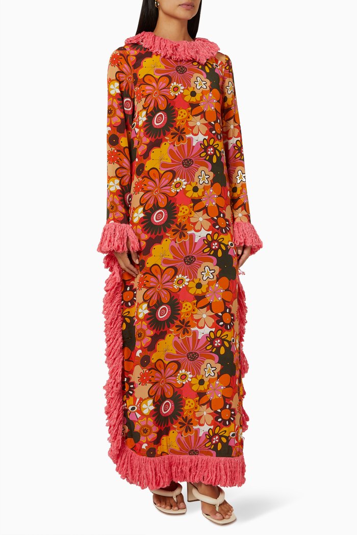 Gongga Printed Maxi Dress in Viscose, Orange