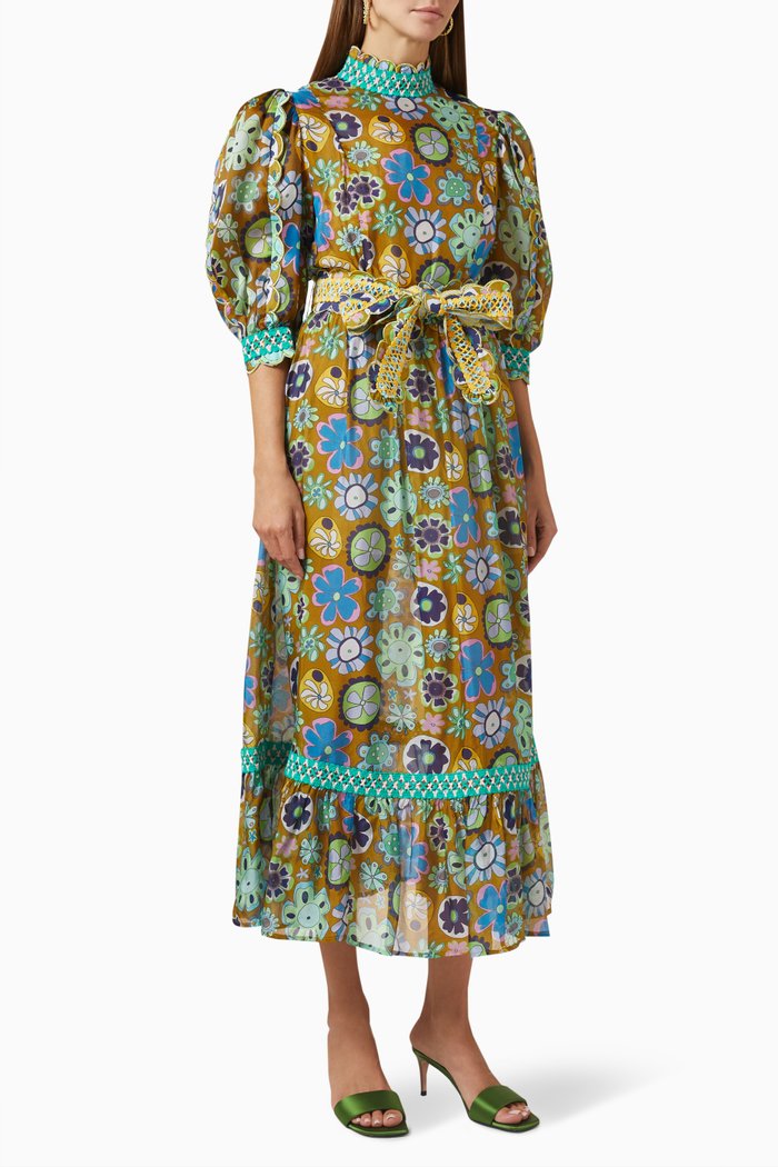 

Tambora Printed Maxi Dress in Viscose, Green
