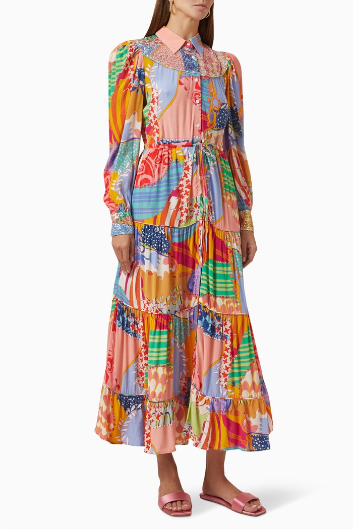 

Toba Printed Midi Dress in Viscose, Multicolour