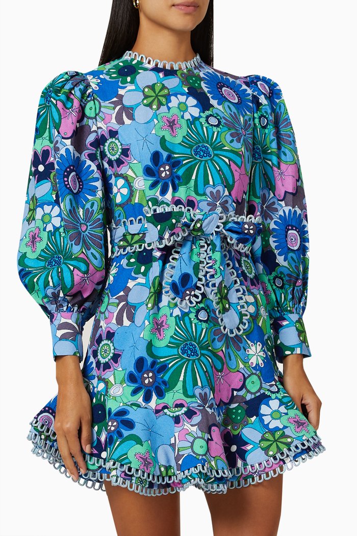 

Tahoe Printed Mini Dress in Courderoy, Blue