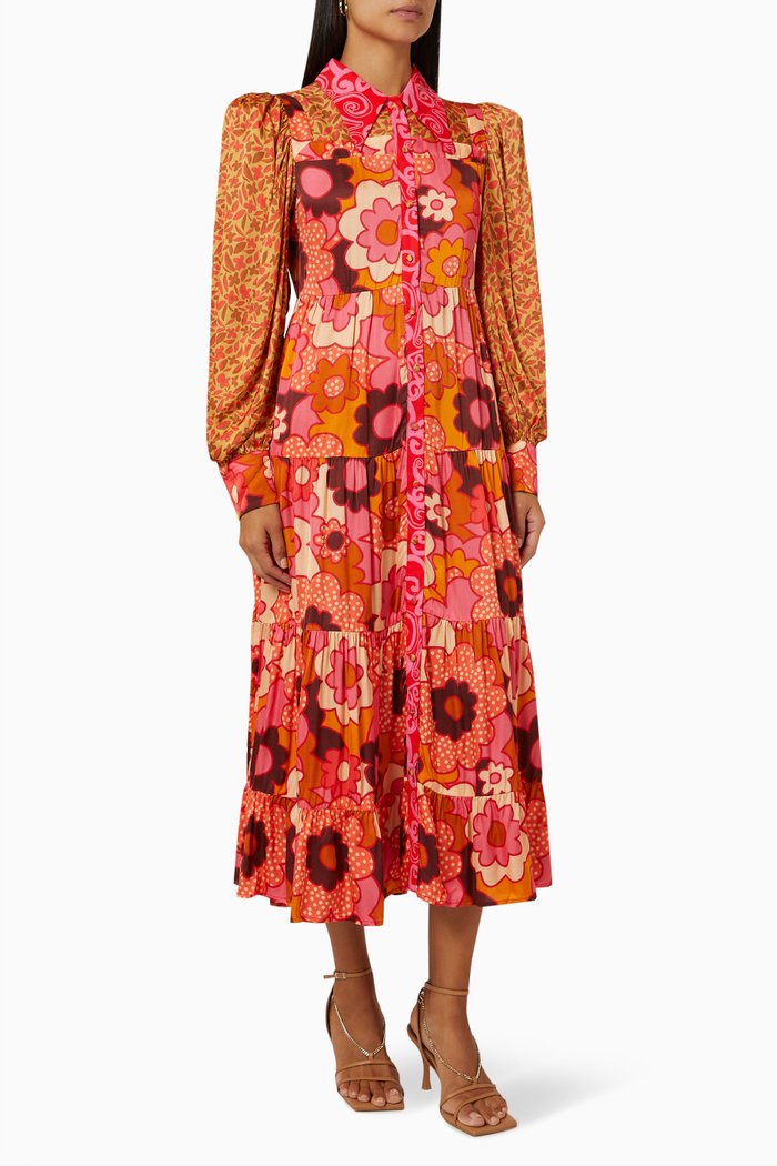 

Monte Rosa Printed Maxi Dress in Satin, Orange