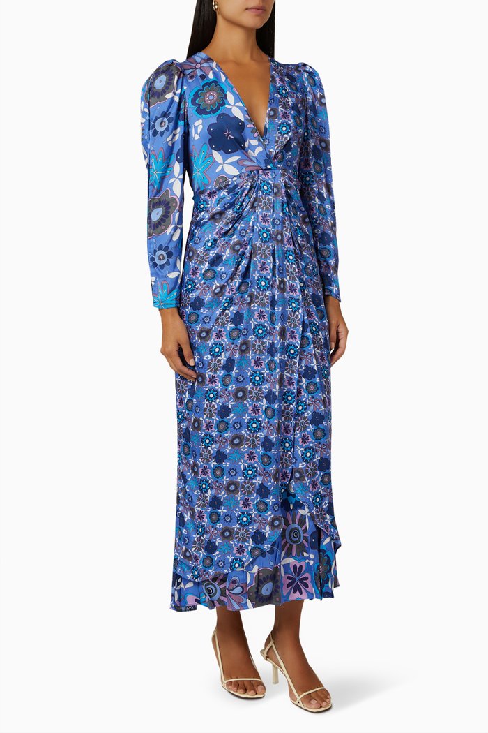 

Kazbek Printed Maxi Dress in Satin, Blue