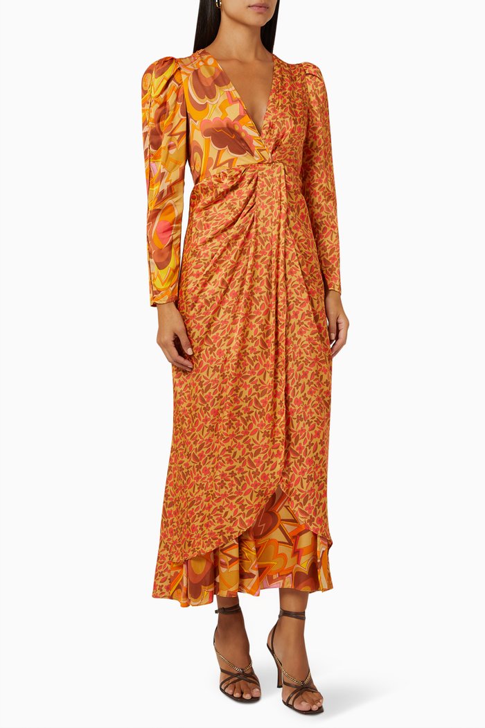 

Kazbek Printed Maxi Dress in Satin, Orange