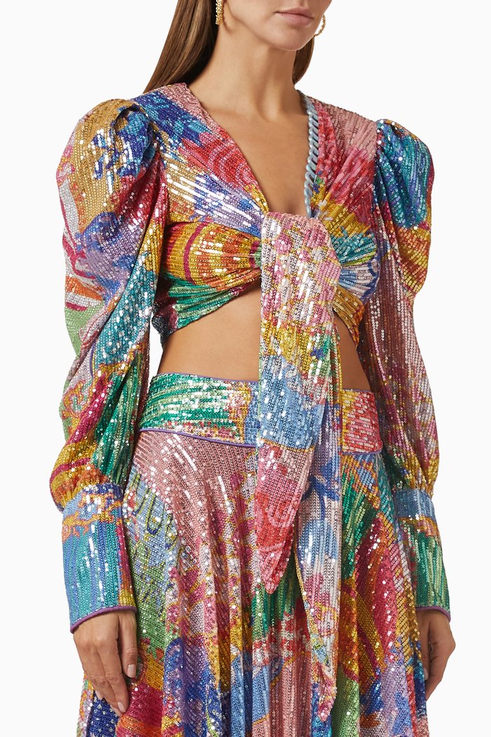 

Fuji Sequined Crop Top, Multicolour