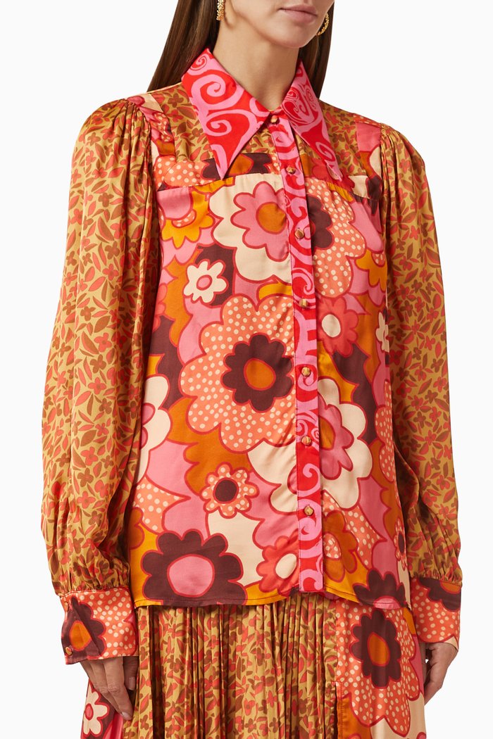 

Roman Printed Shirt in Satin, Orange