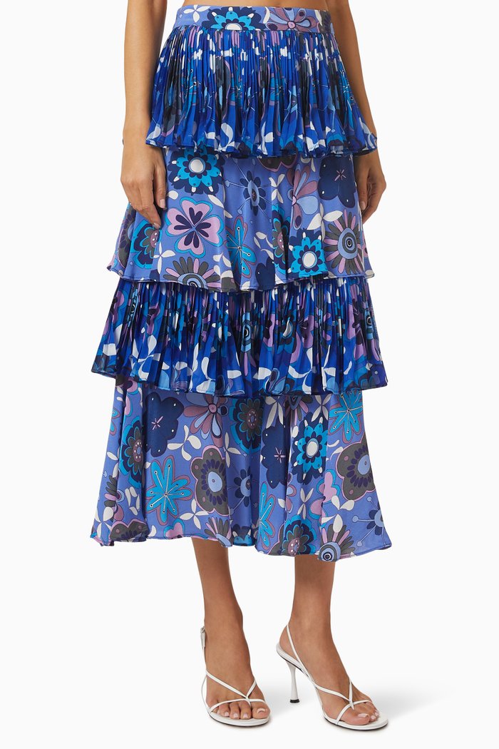 

Agung Printed Midi Skirt in Viscose, Blue