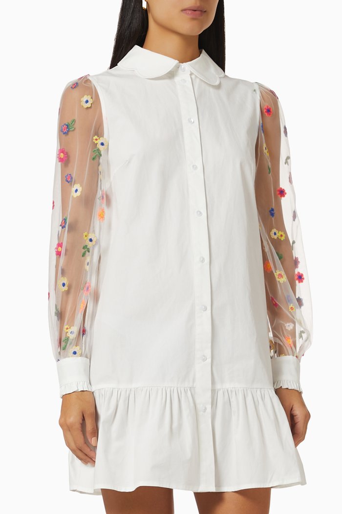 

Lily Smock Mini Shirt Dress in Cotton-poplin, White